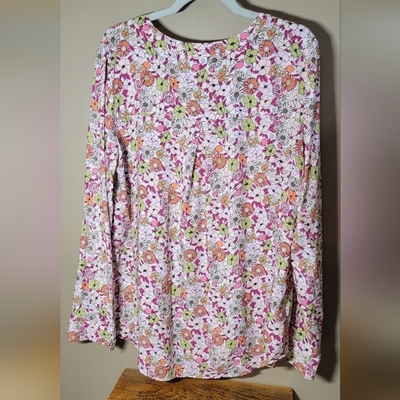 Jane & Delancey XL floral button-down blouse rayon longsleeve oversized pleated - Picture 5 of 9